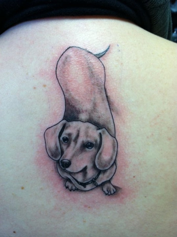 Simple black shaded dachshund tattoo
