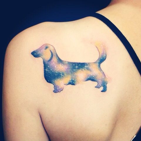 Stylish starry dachshund tattoo
