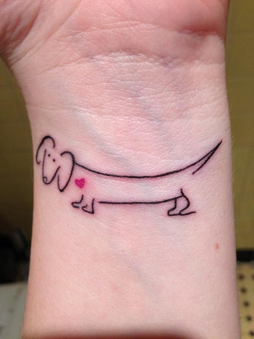 Cute dachshund line tattoo on foot - Doxie Pop
